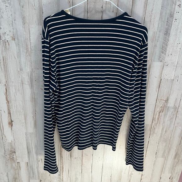 Gap Modern Henley Navy Blue Stripe Long Sleeve Ribbed Shirt Womens Size XL - Picture 5 of 7